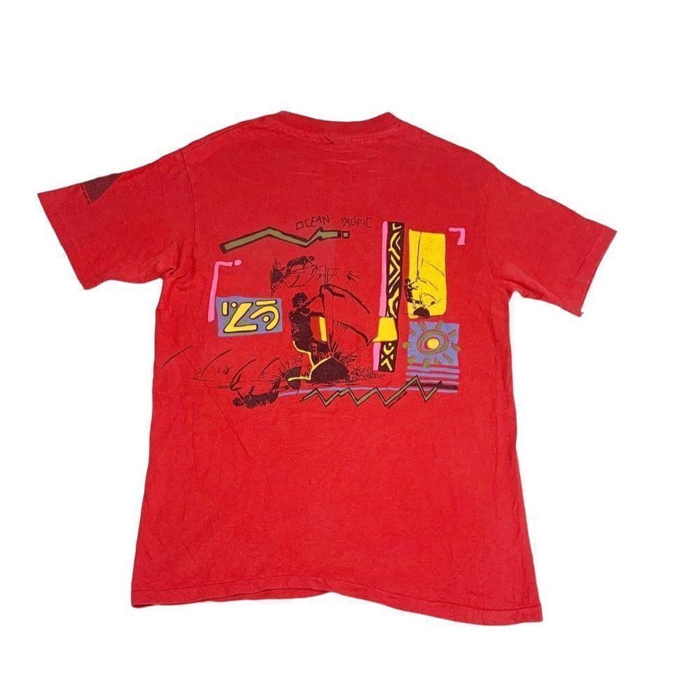 Vintage OP Ocean Pacific T-Shirt Red Medium Surf Beach Single Stitch